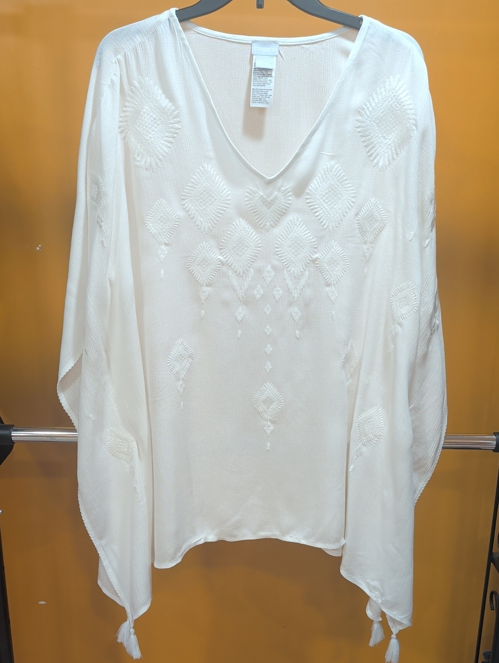 Chico's White Eyelet Embroidered Poncho Kimono Top Size S/M